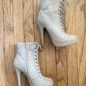 Platform Taupe Lace-Up High Heel Boots